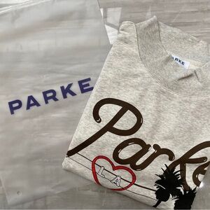 Parke Light Gray Logo Crewneck Sweatshirt with Red Heart Detail